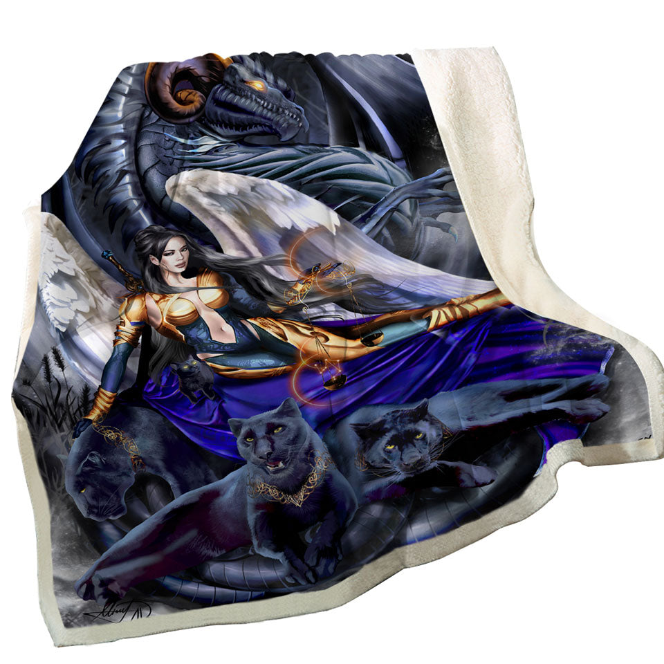 Cool Fantasy Warrior Angel Dragon and Panthers Throws