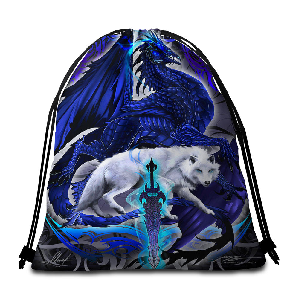 Cool Fantasy Weapon Beach Towel Bags with Wolf Dragon Alpha Blade