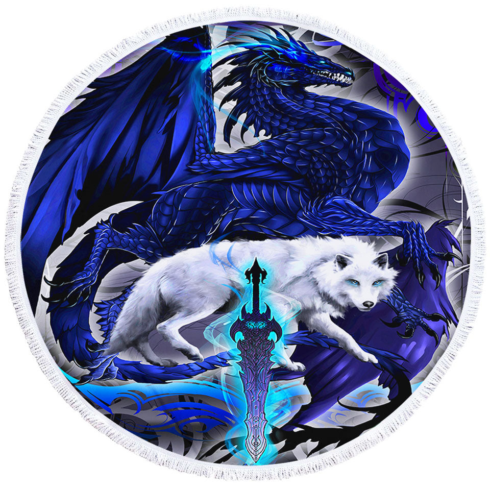 Cool Fantasy Weapon Beach Towels Wolf Dragon Alpha Blade