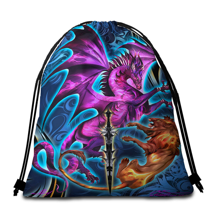 Cool Fantasy Weapon Lion Dragon Blade Beach Towel Bags