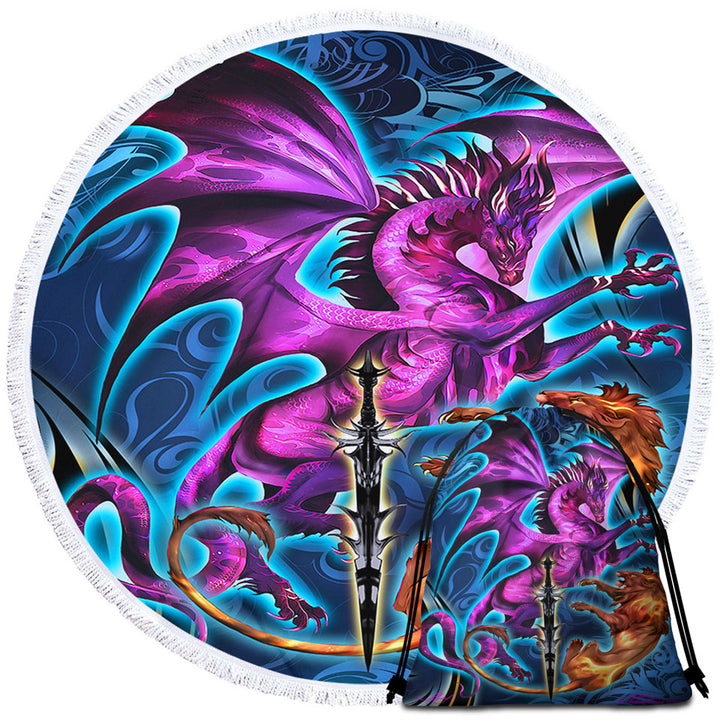 Cool Fantasy Weapon Lion Dragon Blade Circle Beach Towel