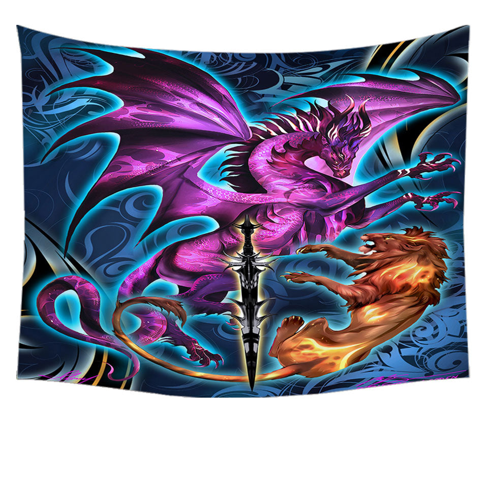 Cool Fantasy Weapon Lion Dragon Blade Tapestry