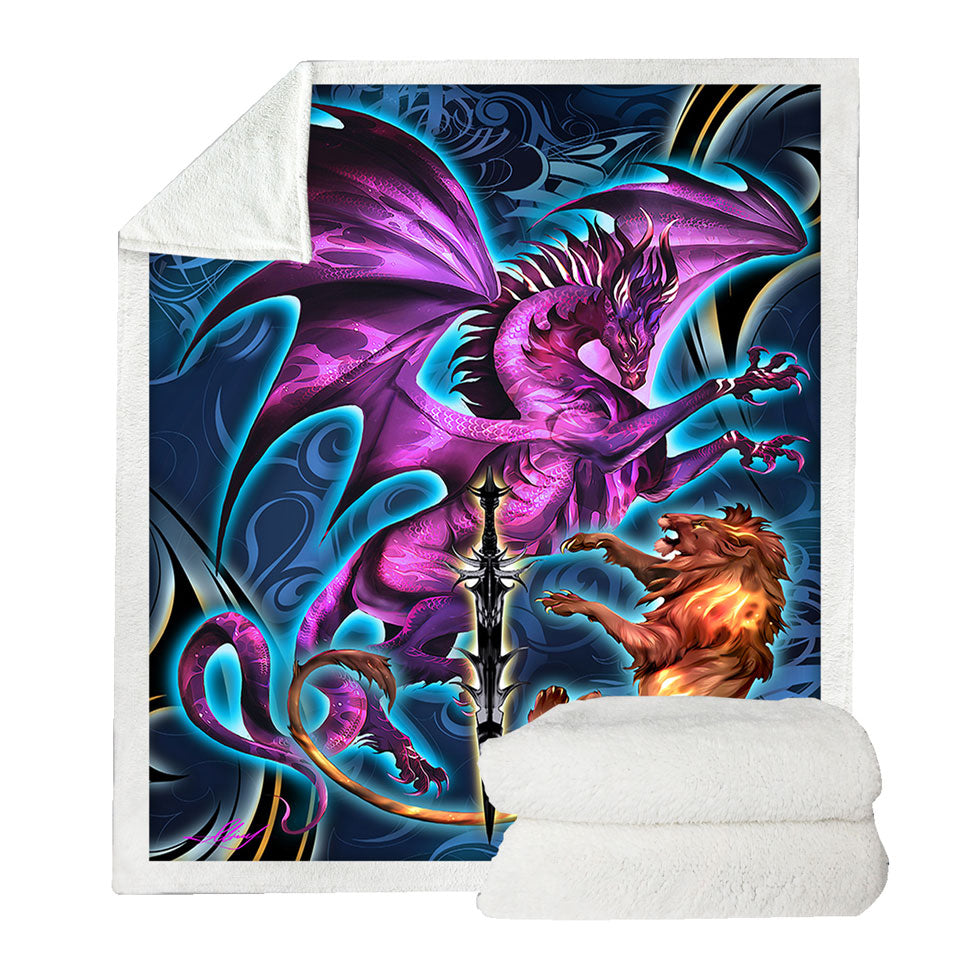 Cool Fantasy Weapon Lion Dragon Blade Throw Blanket