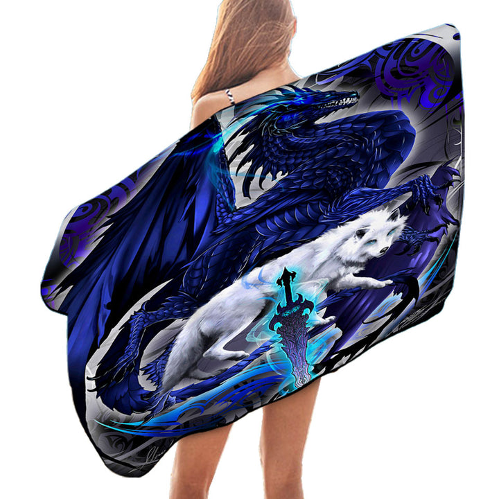 Cool Fantasy Weapon Pool Towels Wolf Dragon Alpha Blade