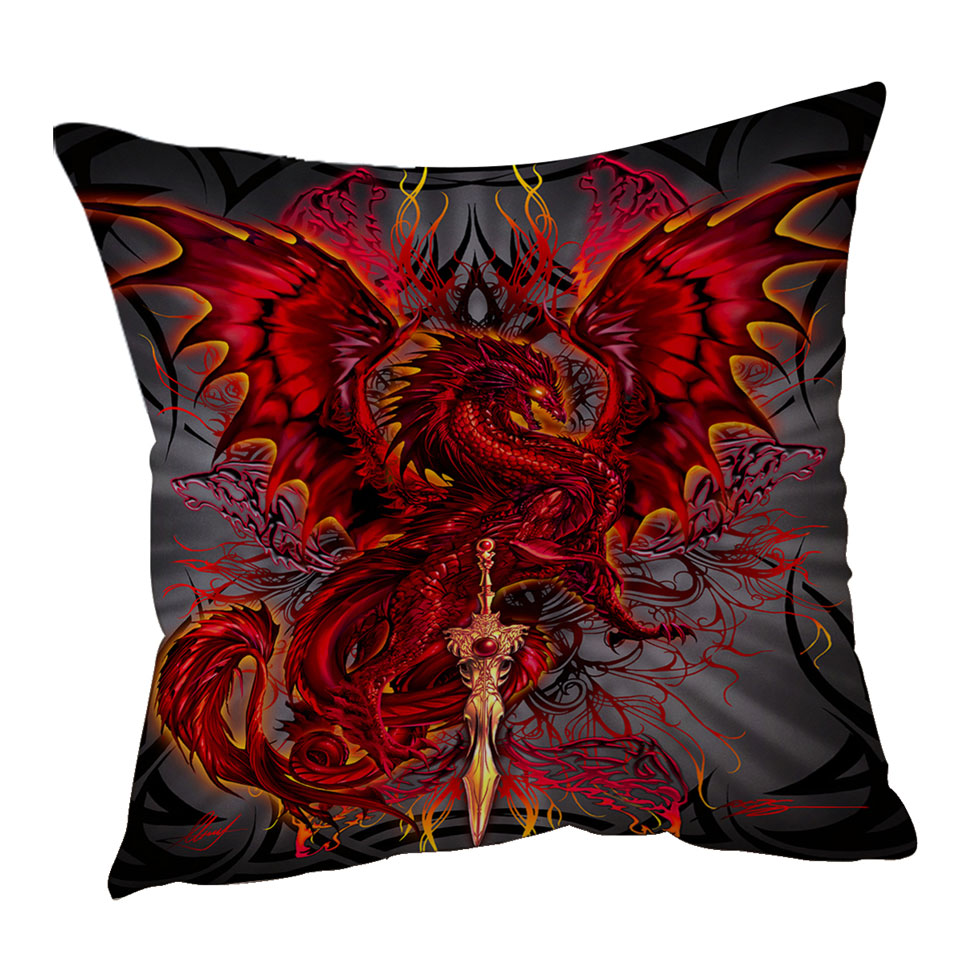 Cool Fantasy Weapon Throw Pillows Red Dragon Blood Blade