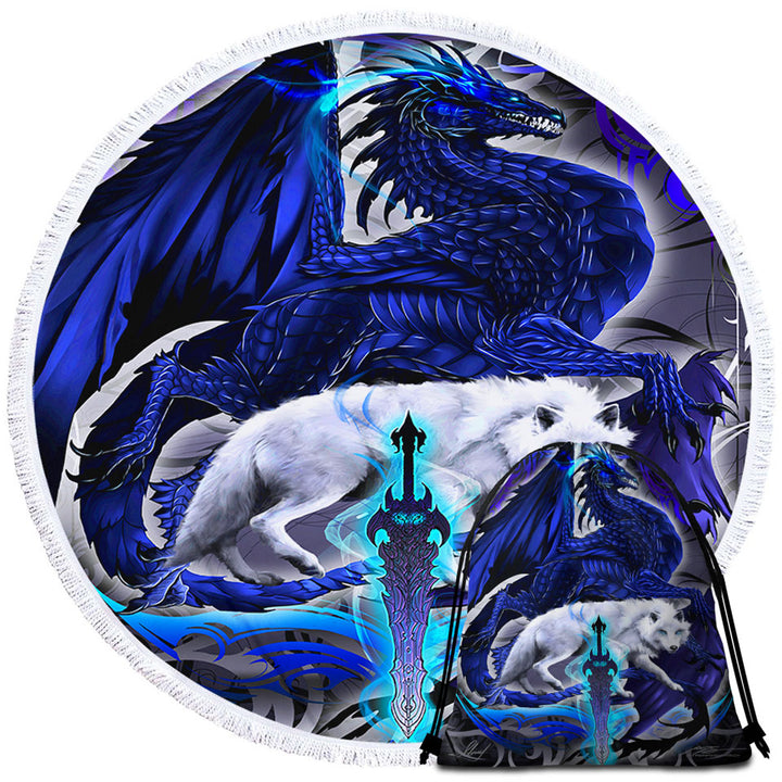 Cool Fantasy Weapon Travel Beach Towel with Wolf Dragon Alpha Blade