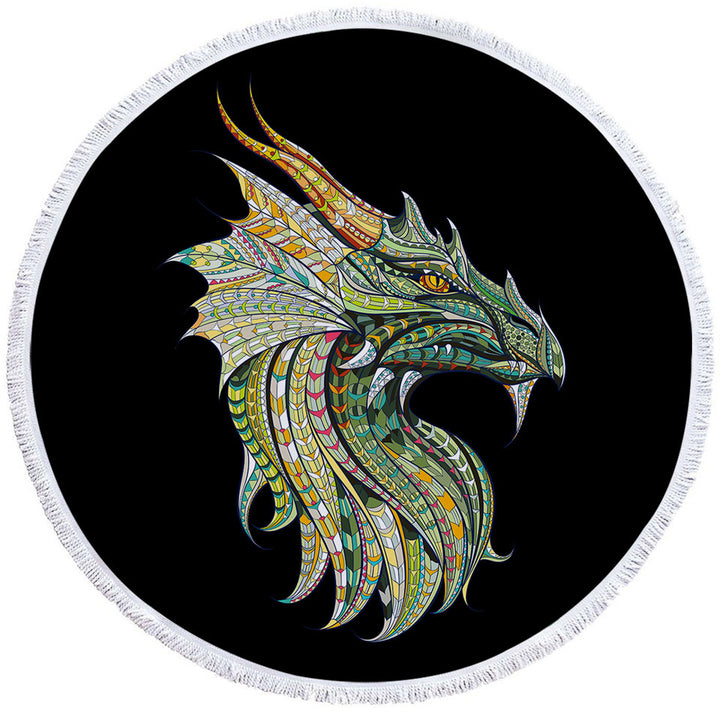 Cool Green Dragon Guys Round Beach Towel