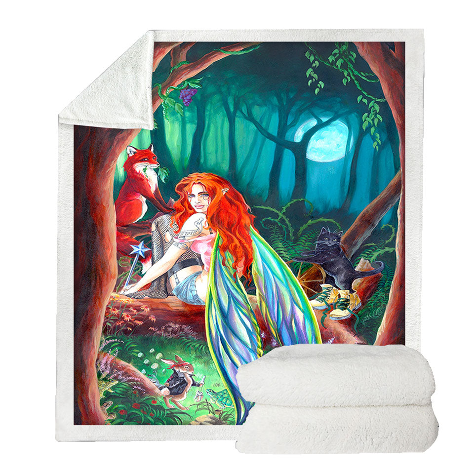 Cool Men and Women Blankets Fairy Tale Forest Redhead Fairy and Friends