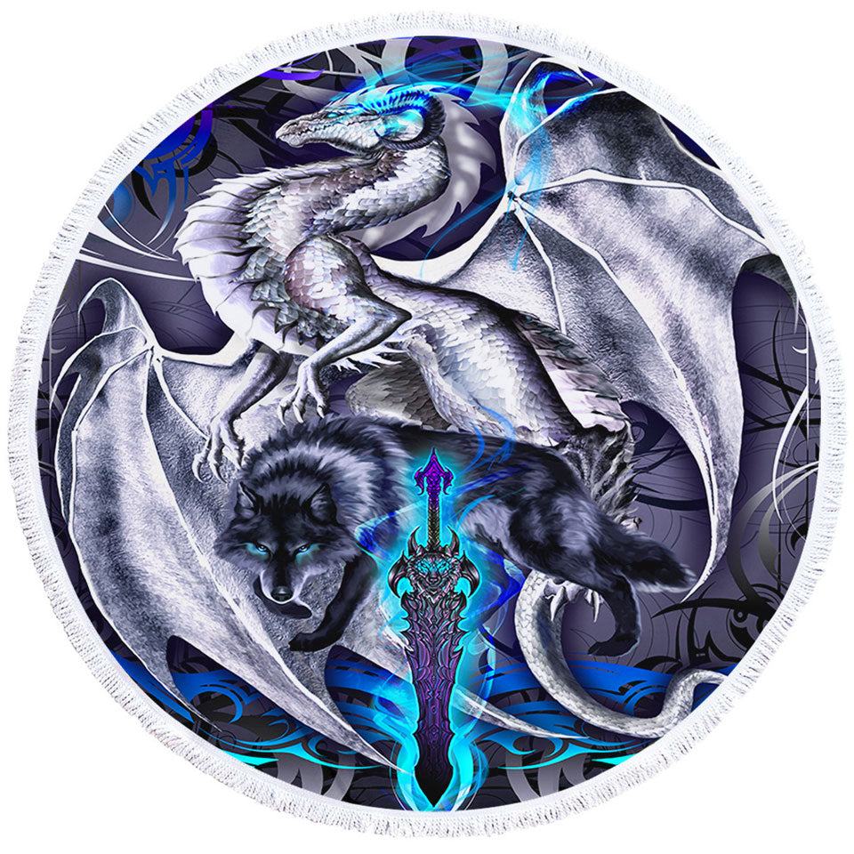 Cool Microfiber Beach Towel Show Fantasy Weapon Wolf Dragon Omega Blade