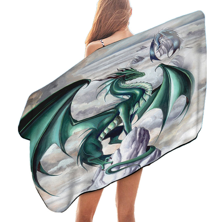 Cool Microfiber Beach Towel Tempest Clouds Cliffs Dragons