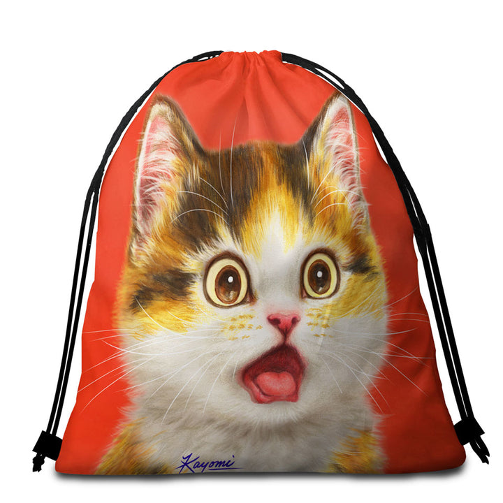 Cool Packable Beach Towel Surprised Cute Kitten Cat