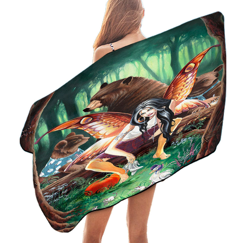 Cool Pool Towels for Guys Fairy Tale Tough Fairy and Three Bears