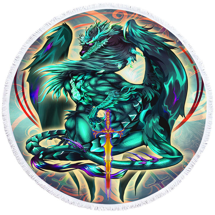 Cool Round Beach Towel Fantasy Weapon Green Dragon Terra Blade