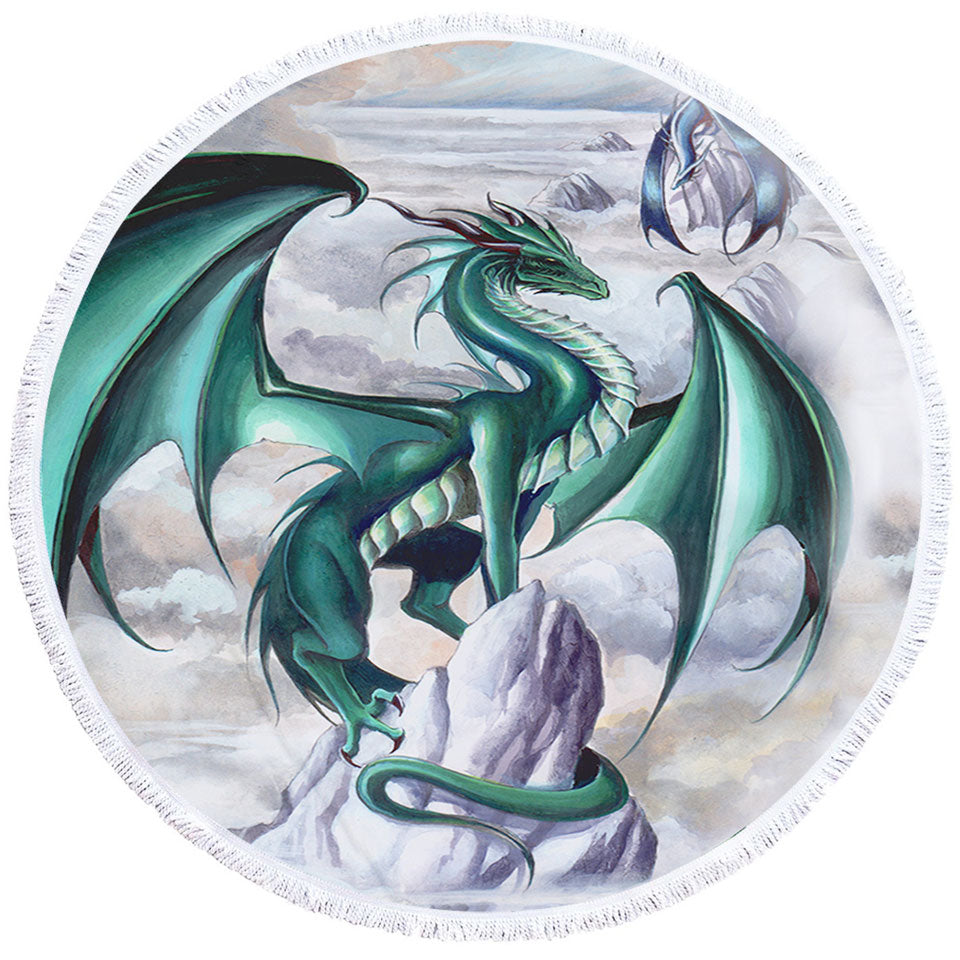 Cool Round Beach Towel Tempest Clouds Cliffs Dragons