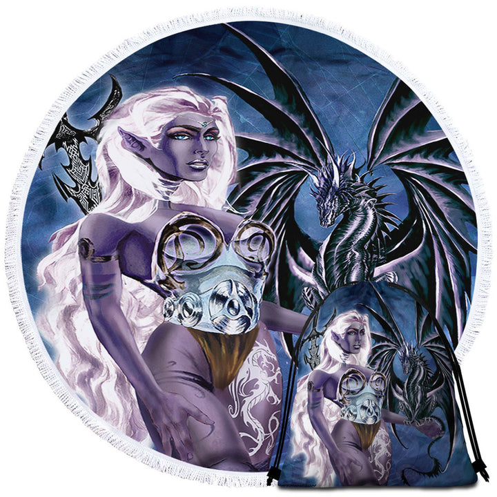 Cool Round Towel Fantasy Drawings Dragons Worn the Mistress