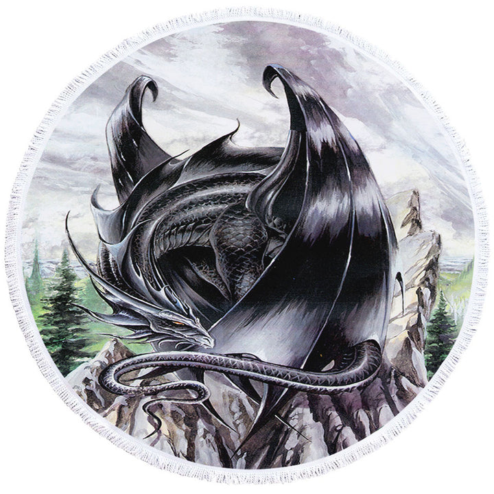 Cool Round Towels Morning Stretch Mountain Black Dragon