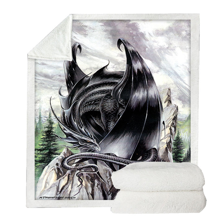 Cool Sherpa Blanket Morning Stretch Mountain Black Dragon