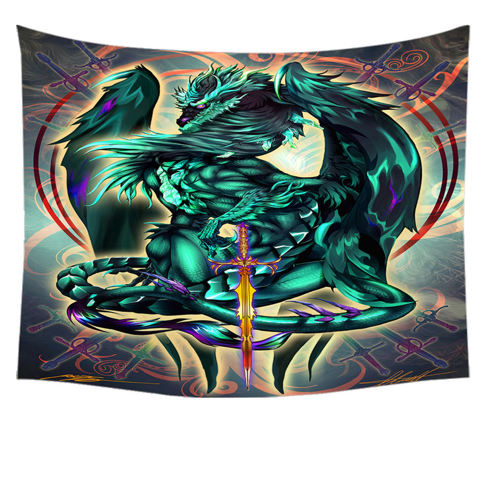 Cool Tapestry Fantasy Weapon Green Dragon Terra Blade