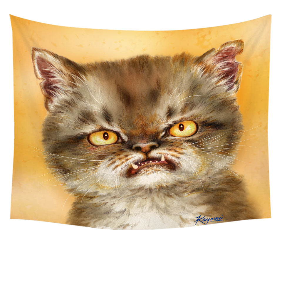 Cool Tapestry with Cat Art Angry Furious Kitten