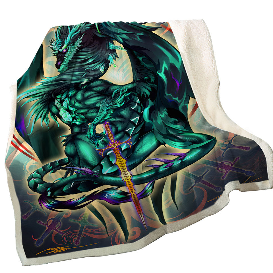 Cool Throw Blanket Fantasy Weapon Green Dragon Terra Blade