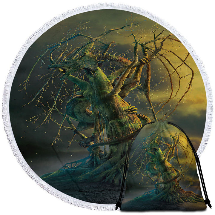 Cool Tree Dragon Art Fantasy Round Beach Towel