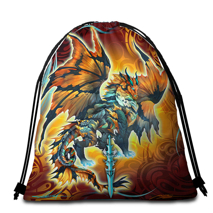 Cool Trendy Beach Towel Bags Fantasy Weapon Orange Dragon Thunder Blade