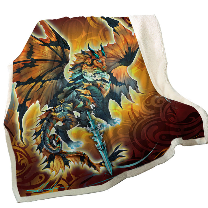 Cool Trendy Throws Fantasy Weapon Orange Dragon Thunder Blade