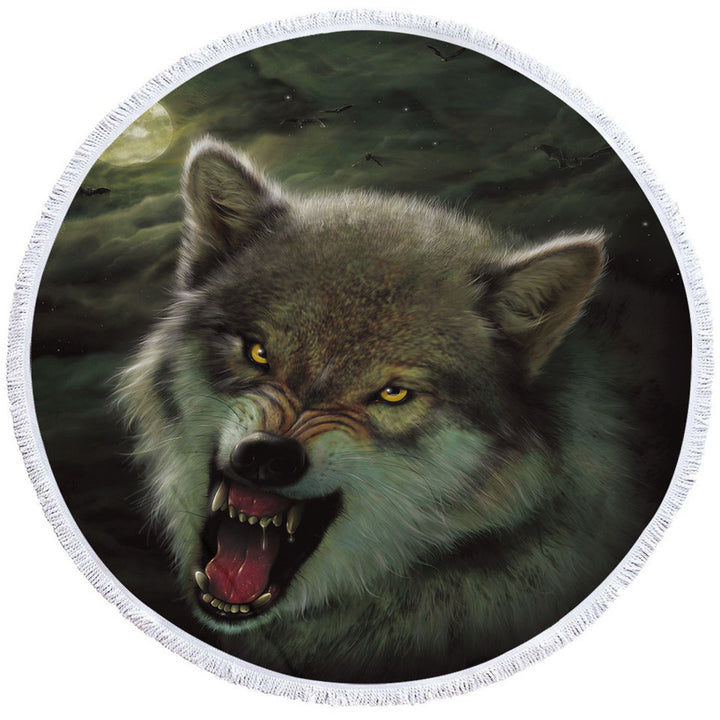 Cool Wildlife Animal Art Nightbreed Moon Wolf Round Beach Towel