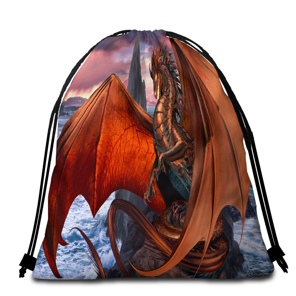 Coppervein Fantasy Creature Ocean Rocks Dragon Beach Bags and Towels