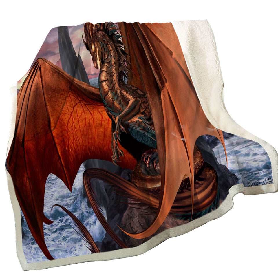 Coppervein Fantasy Creature Ocean Rocks Dragon Blanket