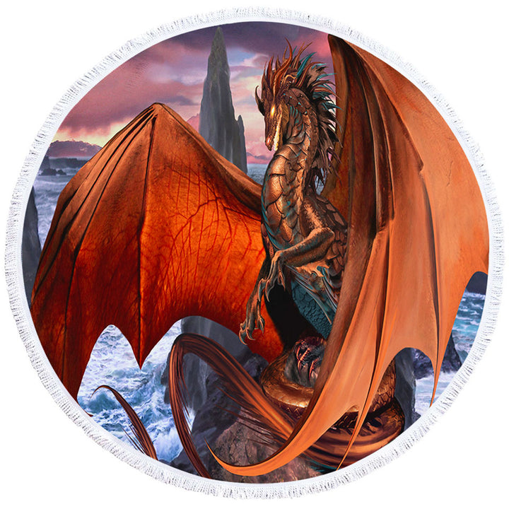 Coppervein Fantasy Creature Ocean Rocks Dragon Circle Beach Towel