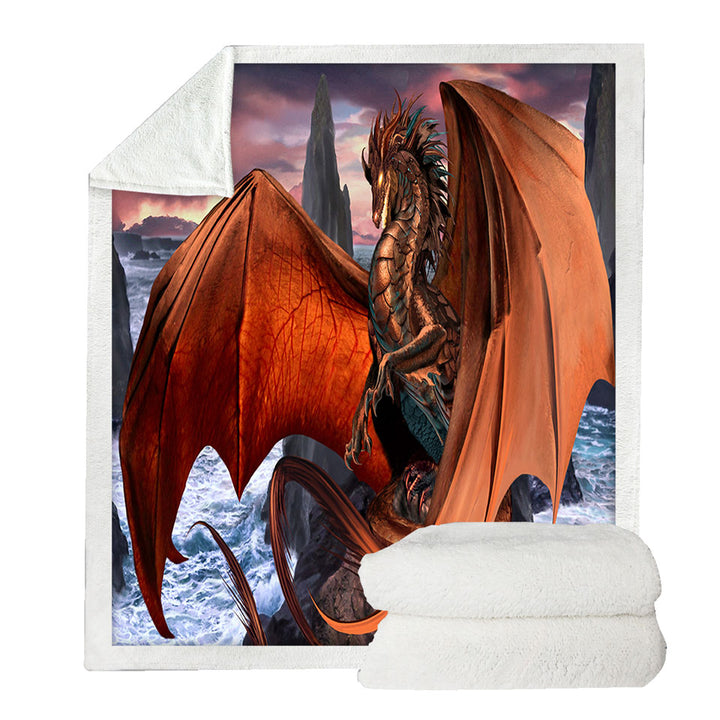 Coppervein Fantasy Creature Ocean Rocks Dragon Fleece Throws