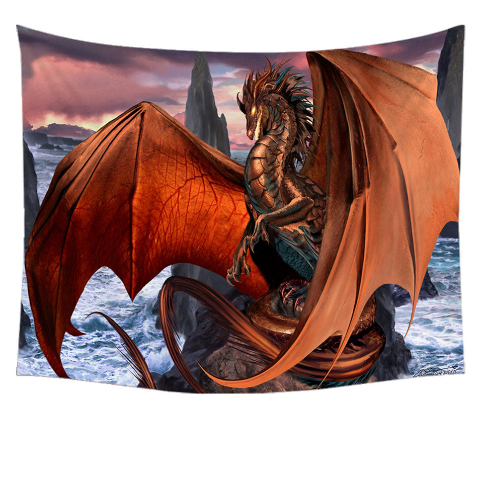 Coppervein Fantasy Creature Ocean Rocks Dragon Tapestry