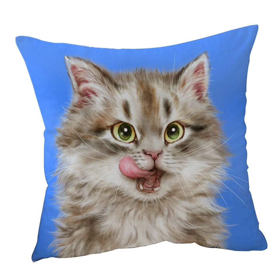 Cushion Covers with Cats Cute and Funny Art Hungry Furry Kitten