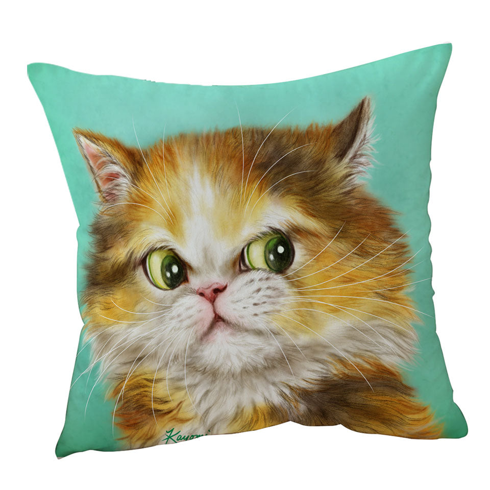 Cushion Covers with Green Background Painted Furry Ginger Cat