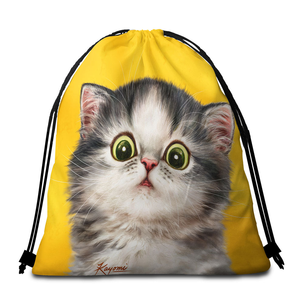 Cute Beach Bags and Towels Confused Kitty Cat over Yellow