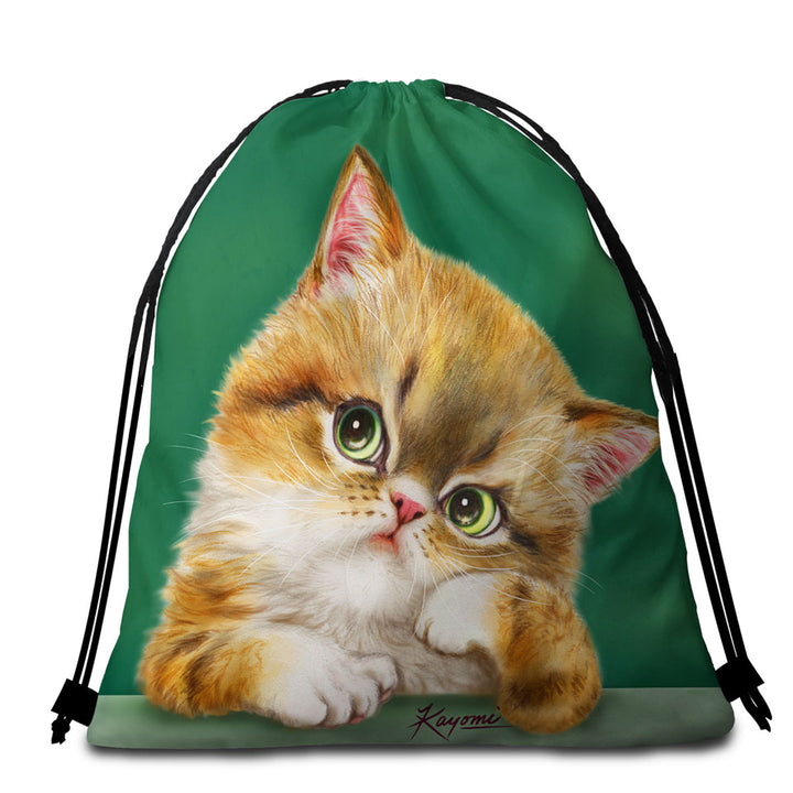 Cute Beach Towel Bags Cats Art the Thinker Kitten