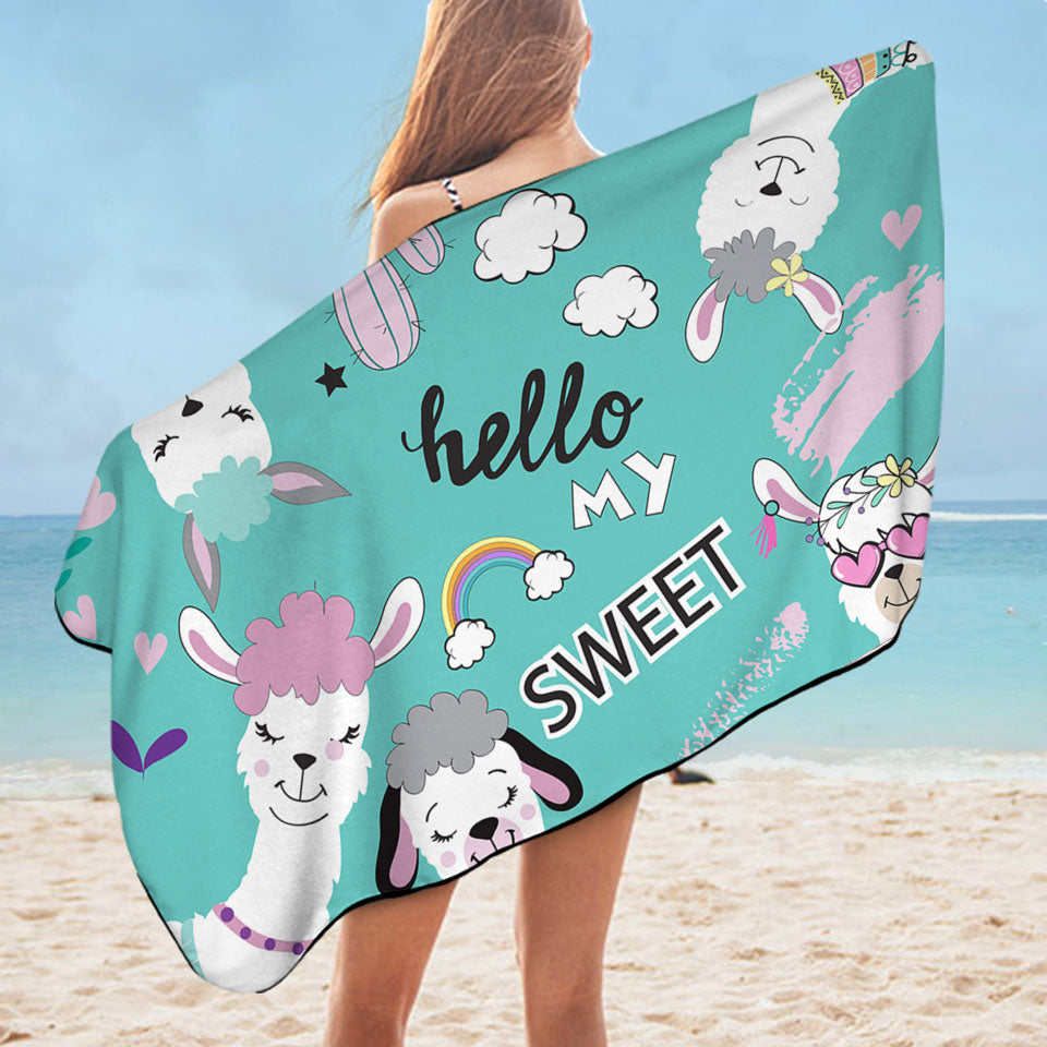 Hello My Sweet Llama Microfiber Beach Towel