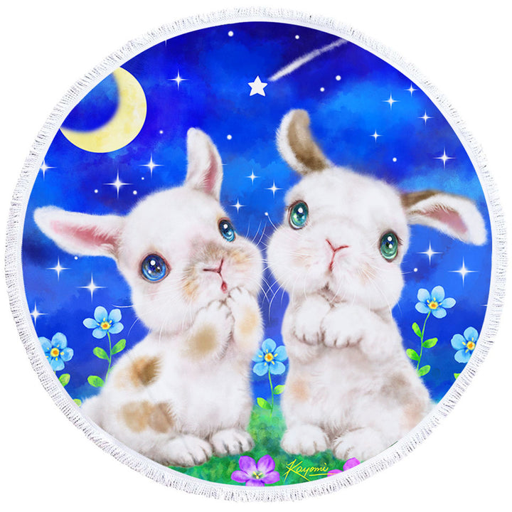 Cute Big Beach Towels for Kids Art Designs Starry Night Bunnies