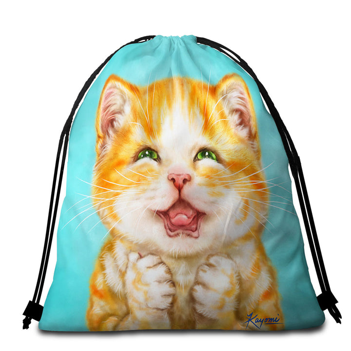 Cute Cats Art Joyful Ginger Kitten Big Beach Towels