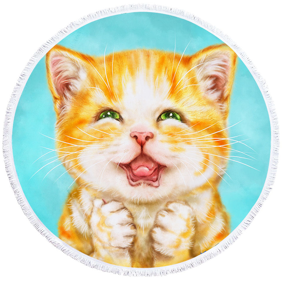 Cute Cats Art Joyful Ginger Kitten Circle Beach Towel