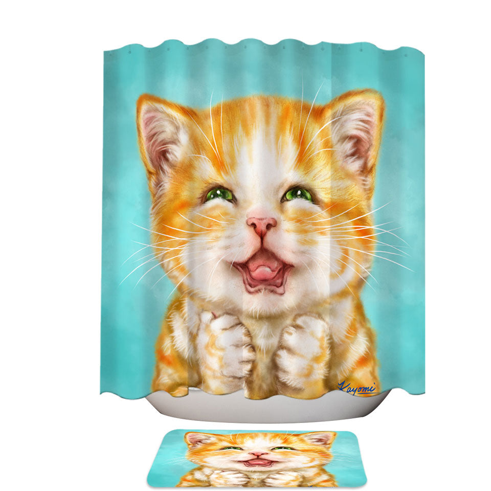 Cute Cats Art Joyful Ginger Kitten Shower Curtain