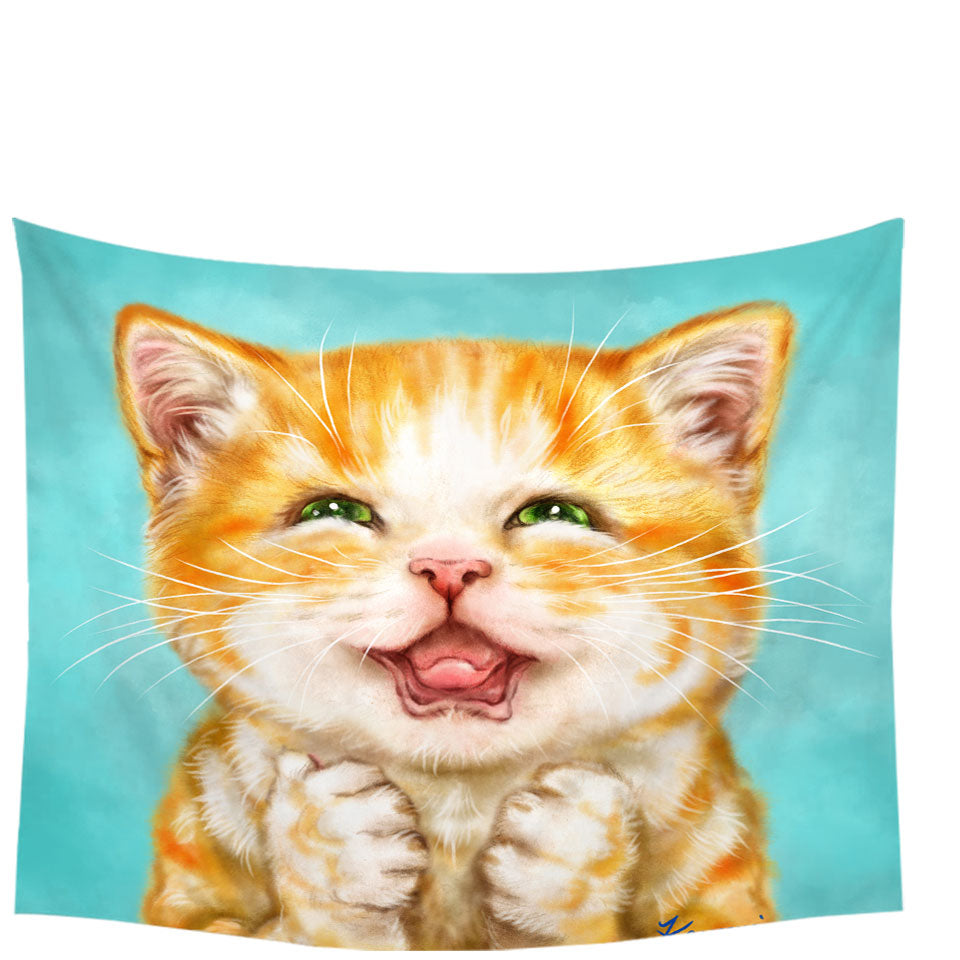 Cute Cats Art Joyful Ginger Kitten Tapestry Wall Art Prints