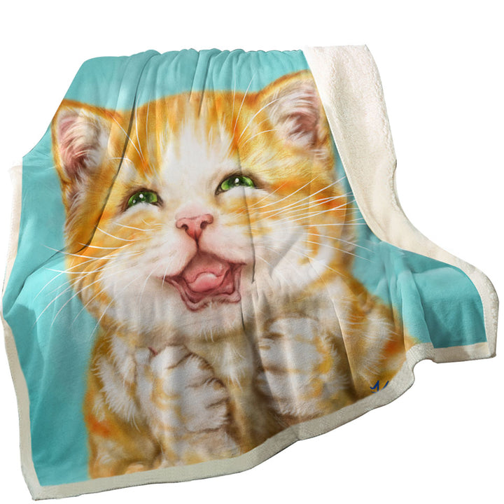 Cute Cats Art Joyful Ginger Kitten Throws