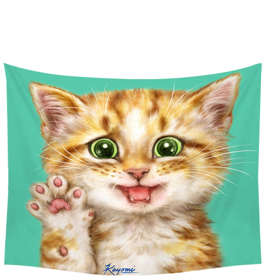 Cute Cats Art Shy Ginger Kitten Tapestry