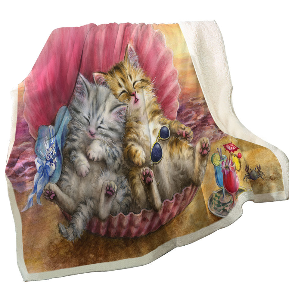 Cute Cats Designs Hawaiian Beach Sunset Throws