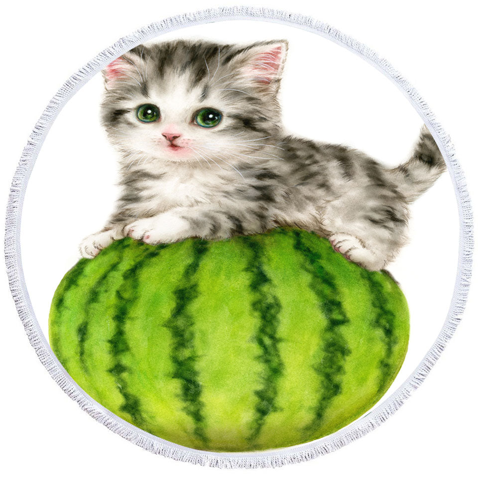 Cute Cats Drawing Watermelon Kitten Unusual Beach Towels