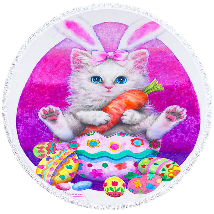 Cute Cats Easter Kids Beach Towels Bunny Kitten Eating Carrot