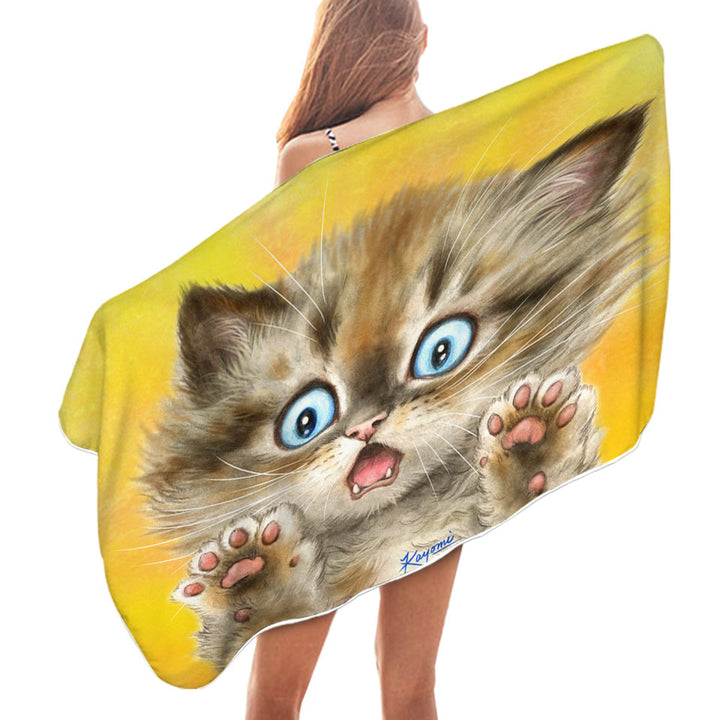 Cute Cats Terrified Baby Blue Eyes Kitten Microfibre Beach Towels