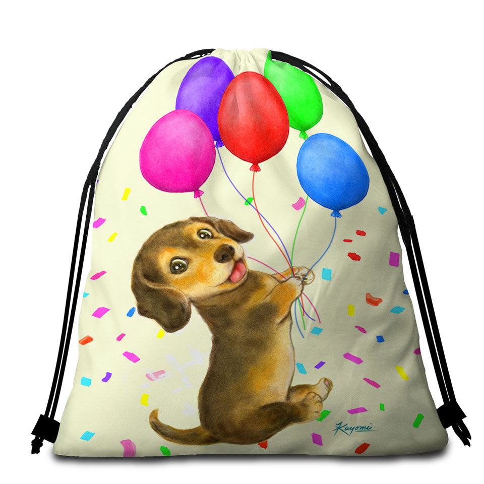 Cute Childrens Designs Balloon Dachshund Beach Bags for Towels